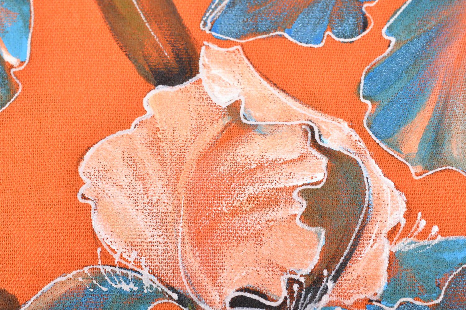Châle en cachemire peinture à l'acrylique fleurs orange faite à la main photo 3