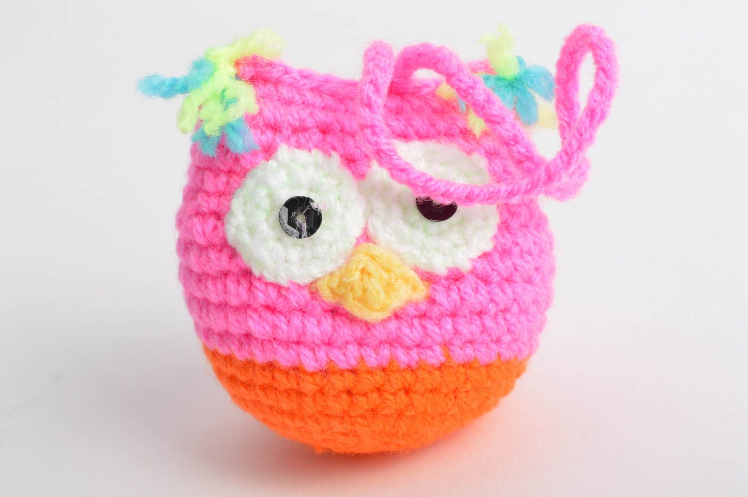 Soft beautiful designer handmade crocheted pendant present for girls owl photo 2