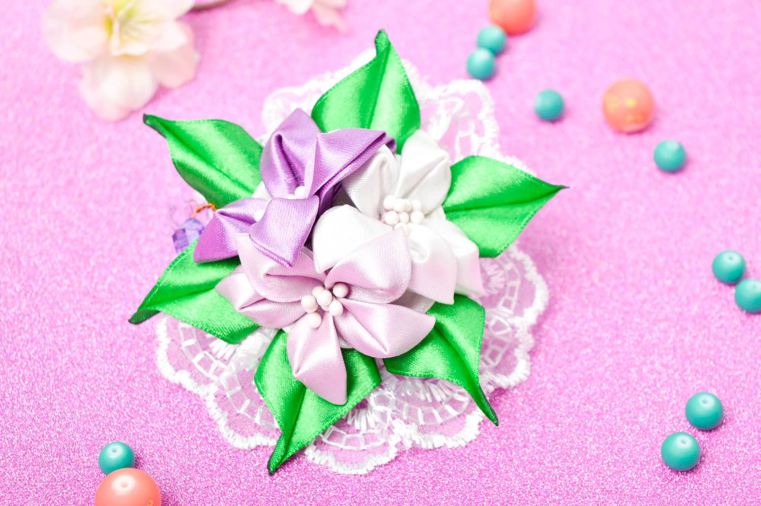 Handmade scrunchy made of satin flower scrunchies for children baby gift photo 1