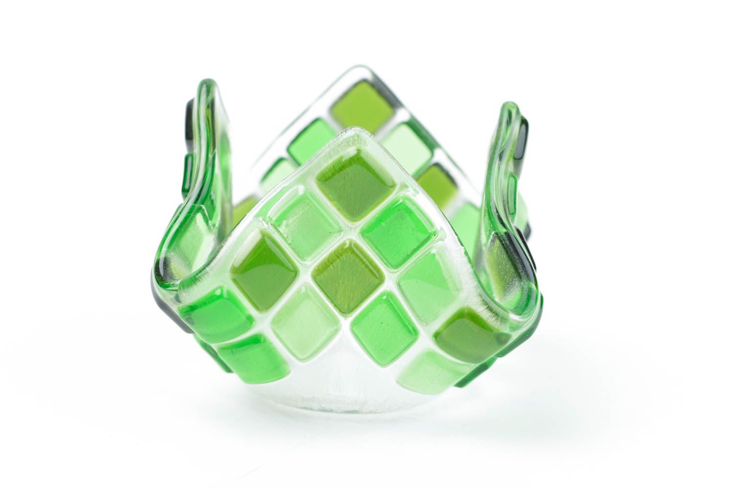 Bougeoir design fait main Support bougie vert en verre design Cadeau original photo 3