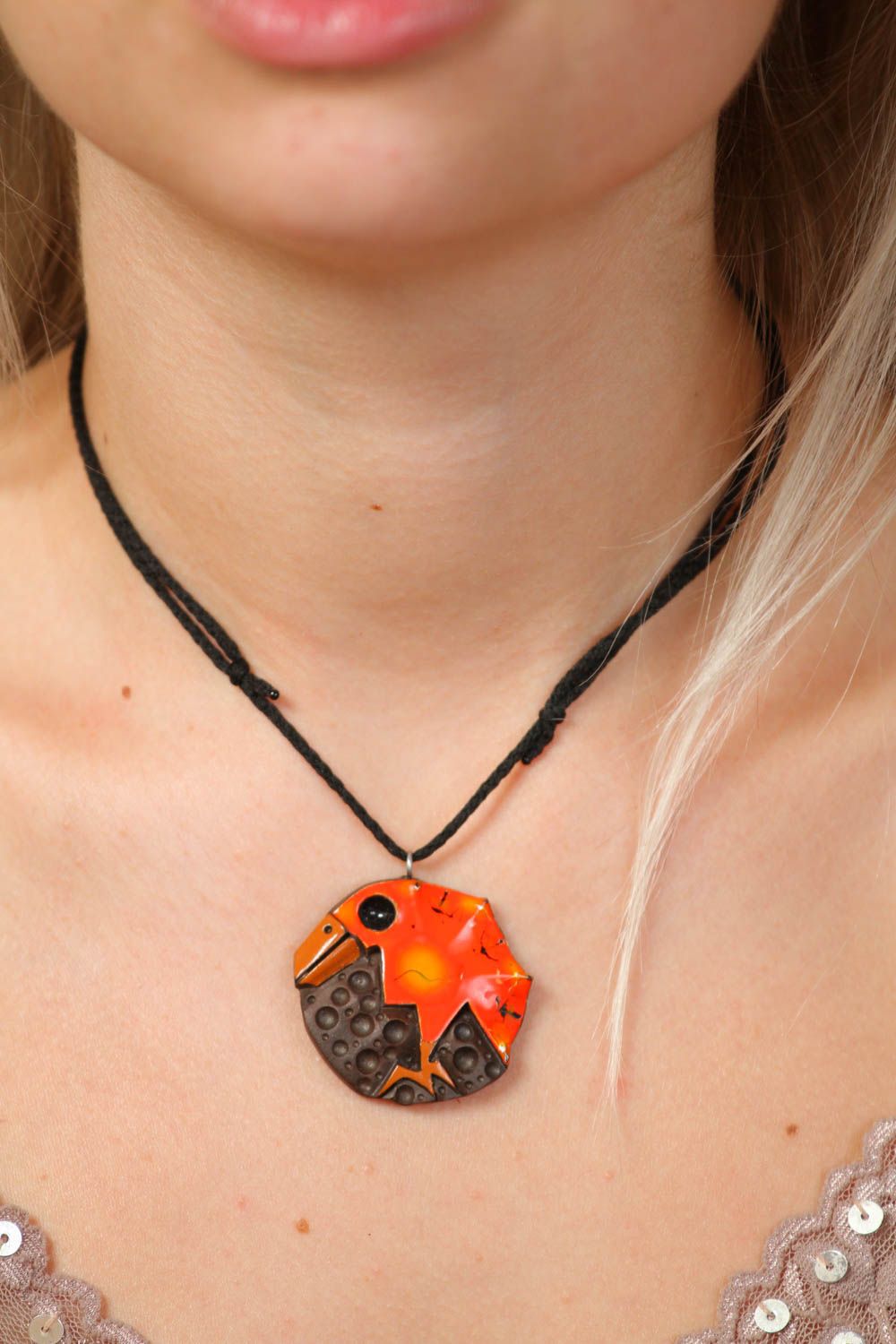 Handmade pendant unusual accessory designer jewelry clay pendant for girls photo 5