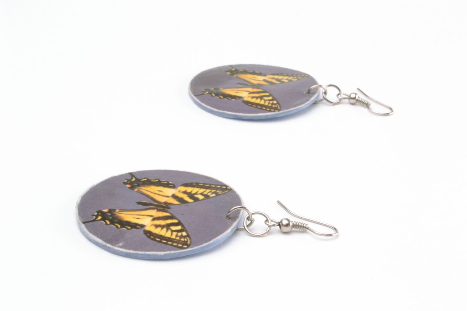 Round polymer clay earrings Yellow Butterflies photo 4