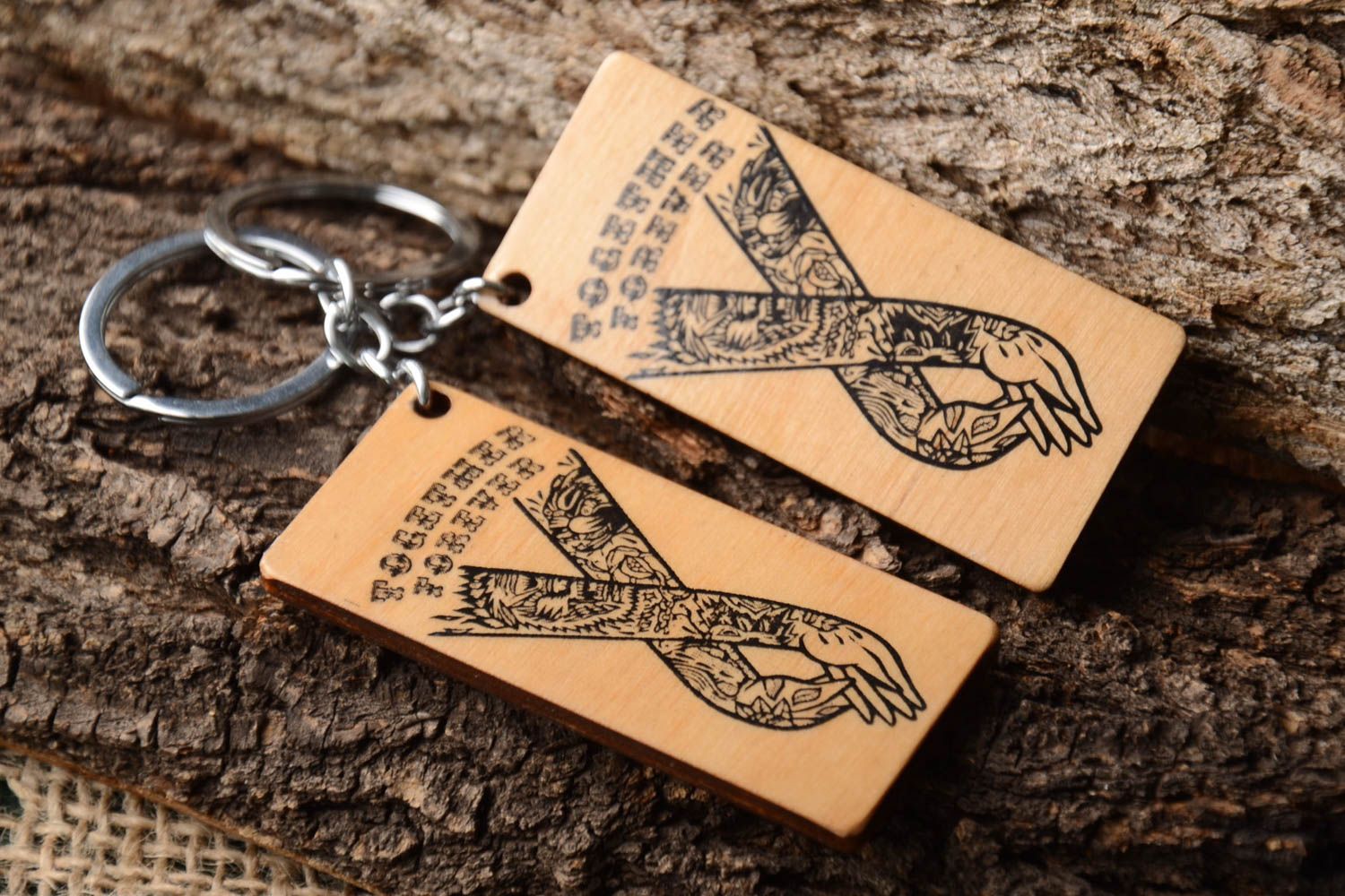 Handmade keychain unusual souvenir wooden keychain set of 2 items gift ideas photo 1