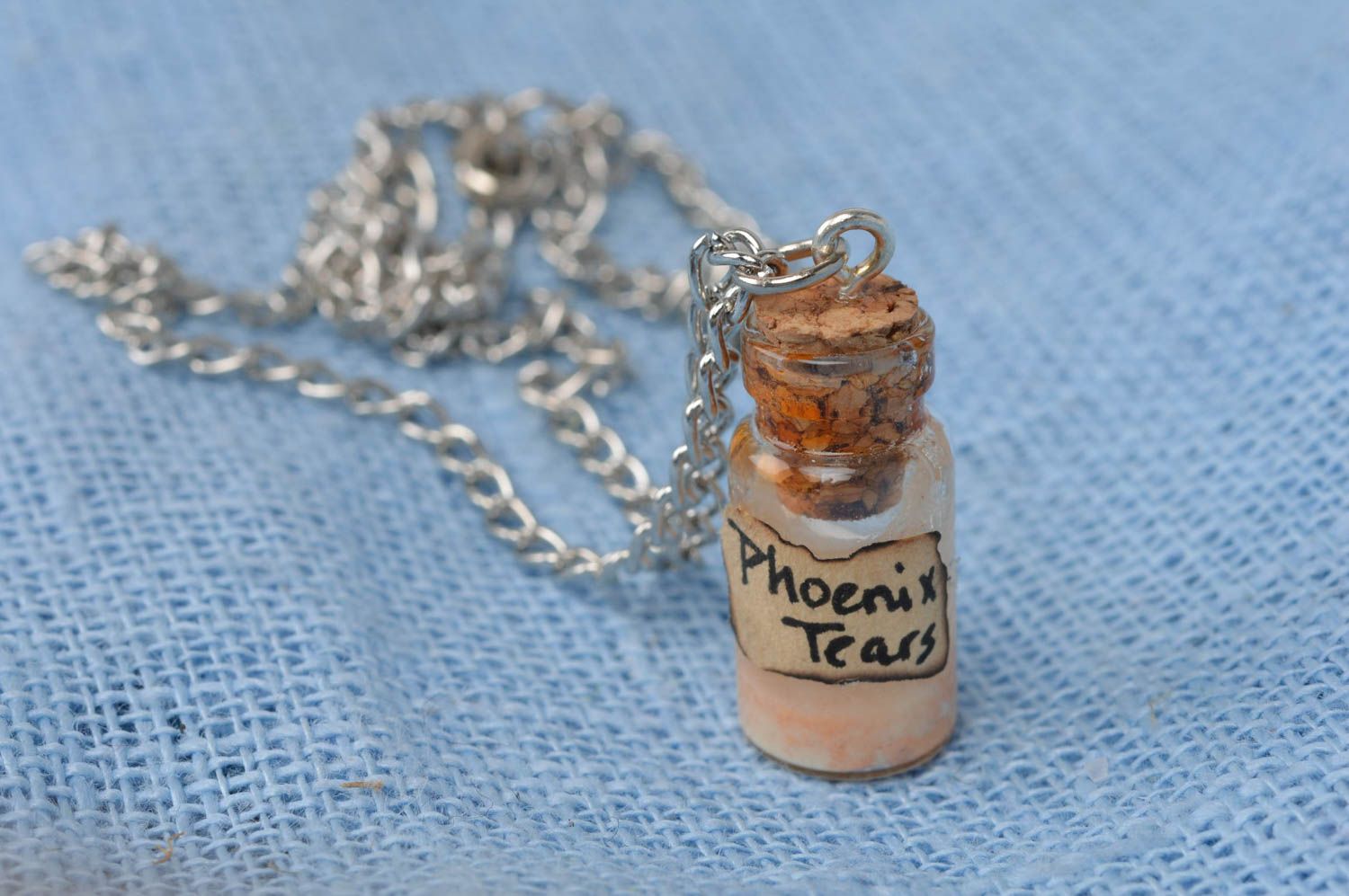 Handmade luminous pendant in shape of glass jar on chain Tears of Phoenix photo 3