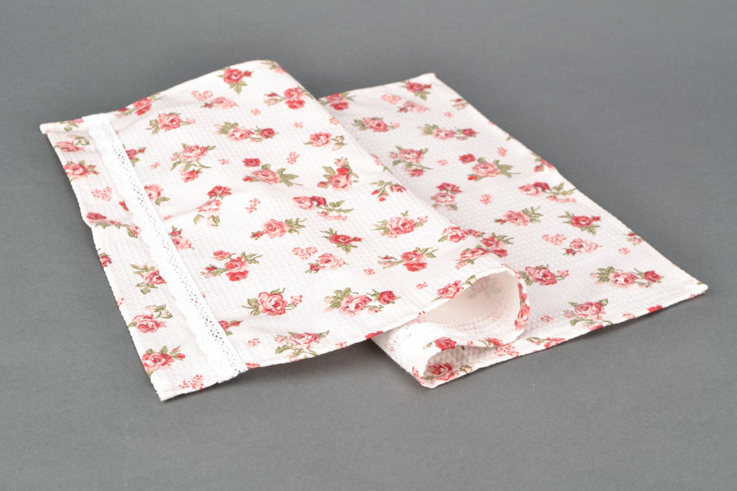 Handmade fabric kitchen towel with roses photo 2