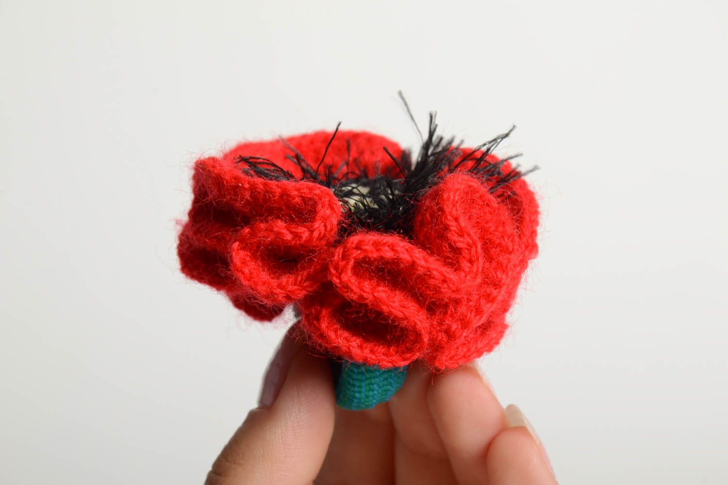 Elastique à cheveux fait main Bijou au crochet coquelicot Cadeau pour femme photo 5