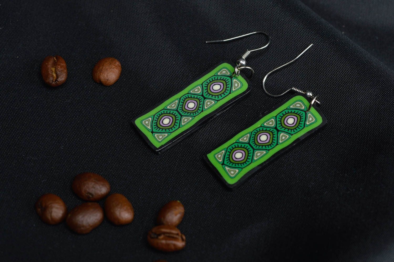 Polymer clay earrings handmade earrings rectangular earrings jewelry for women photo 1