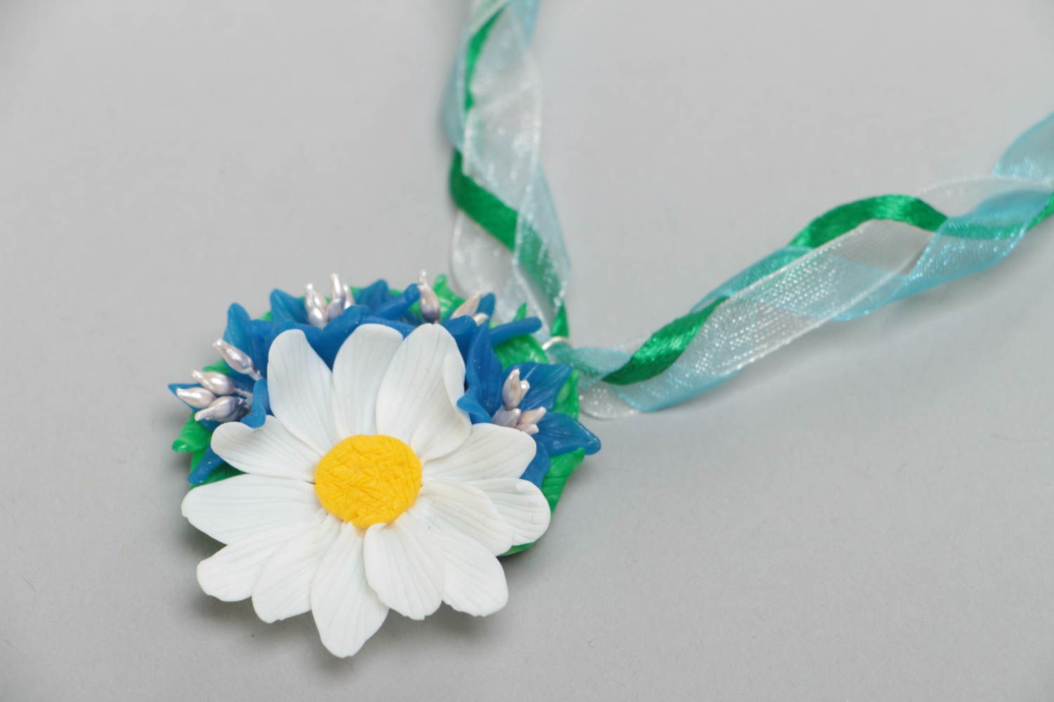 Beautiful pendant made of polymer clay chamomile flower handmade jewelry photo 3