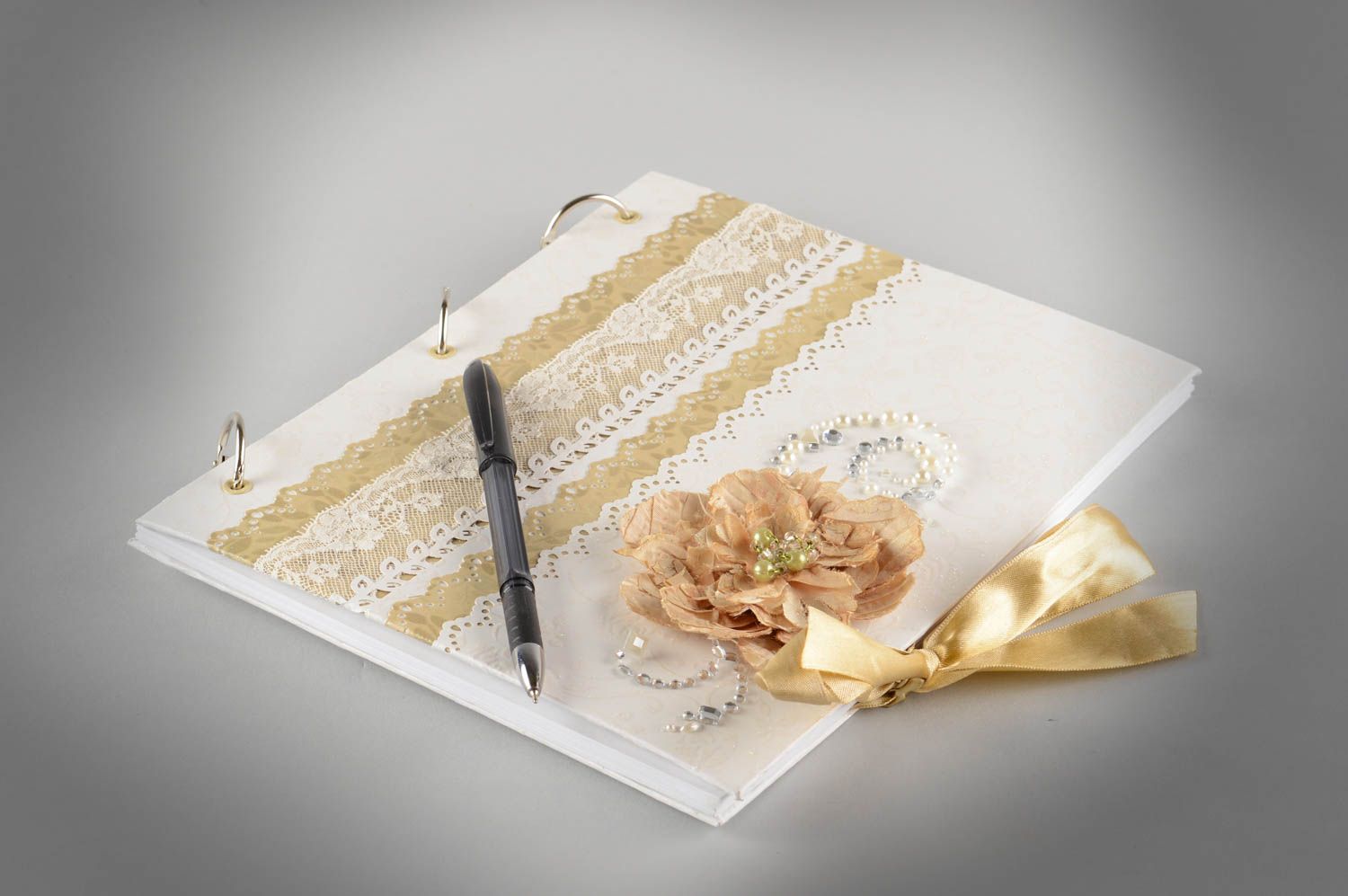 Handmade white designer scrapbooking decorative well wishes book for wedding photo 1