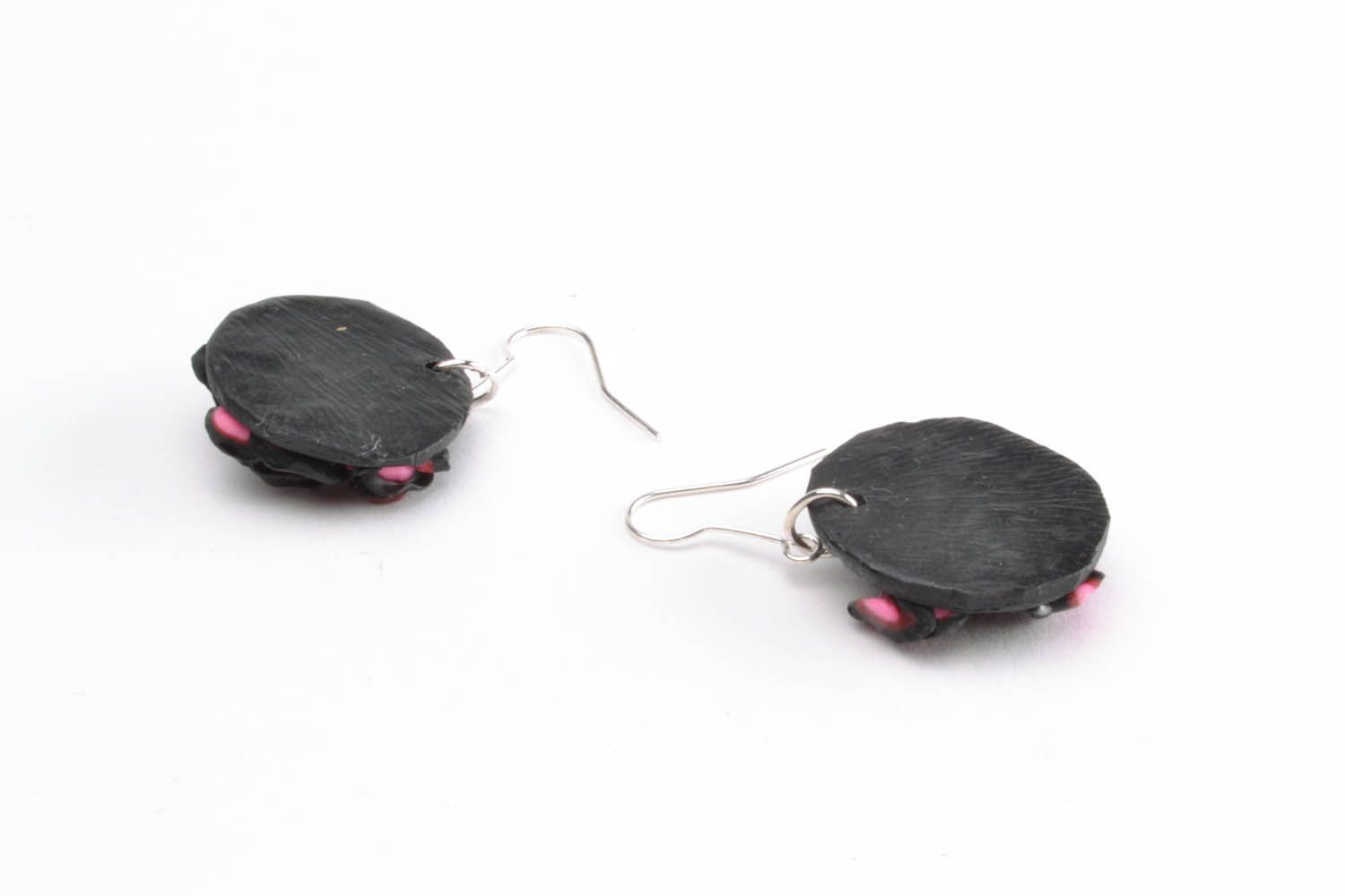 Black and pink polymer clay earrings  photo 4