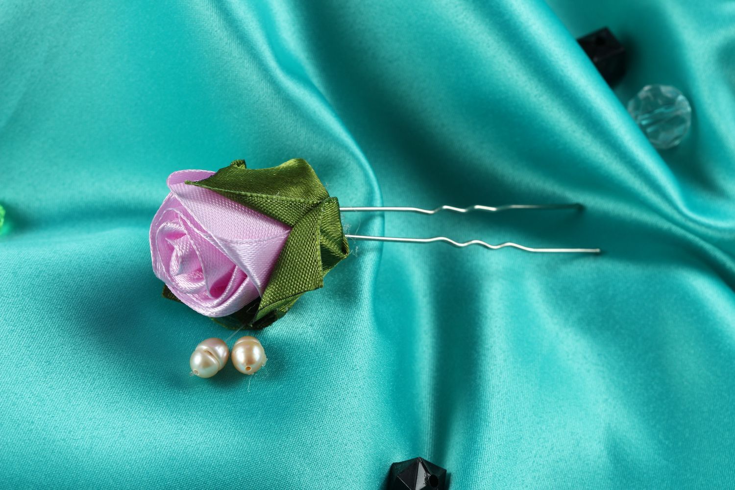 Violette Blumen Haarnadel handgemachter Schmuck Haar Accessoire mit Perlen foto 1