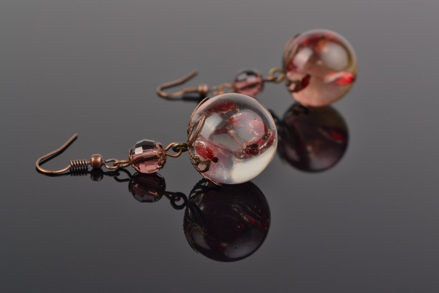 Homemade long ball earrings with barberry coated with epoxy resin photo 3