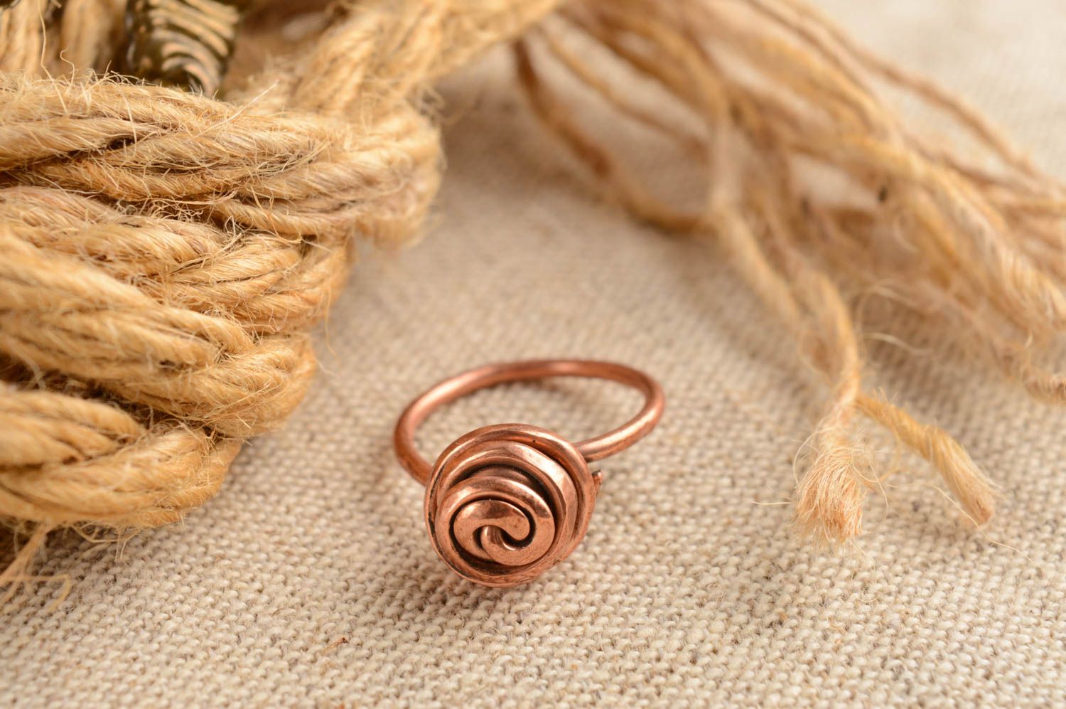 Beautiful female ring made of copper of an unusual shape for stylish girls photo 1