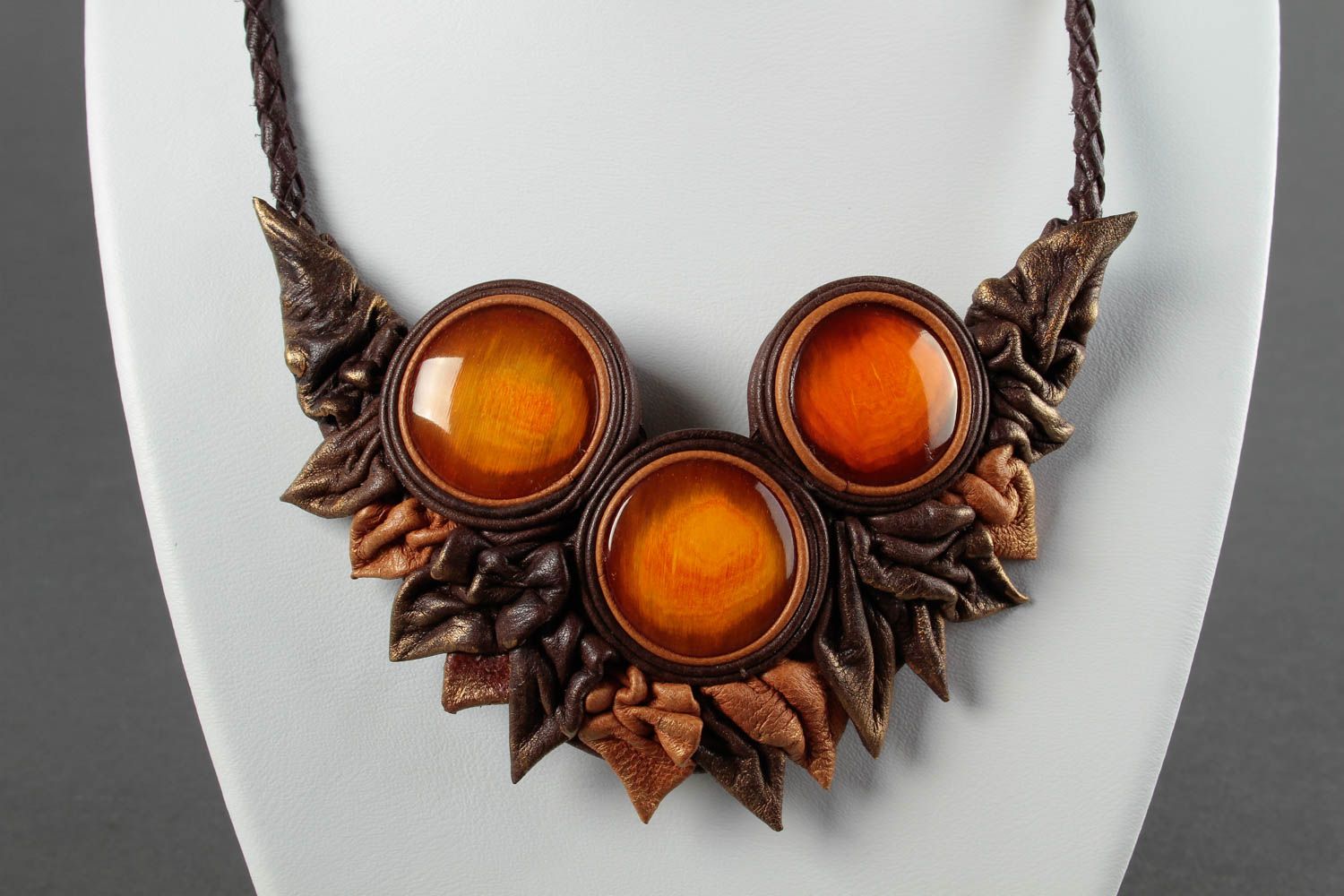 Leather necklace handmade gift jewelry made of horn amber design necklace  photo 2