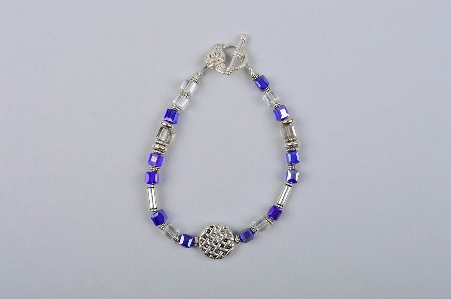 Bracelet cristaux et métal Bijou fait main bleu élégant Cadeau pour femme photo 2