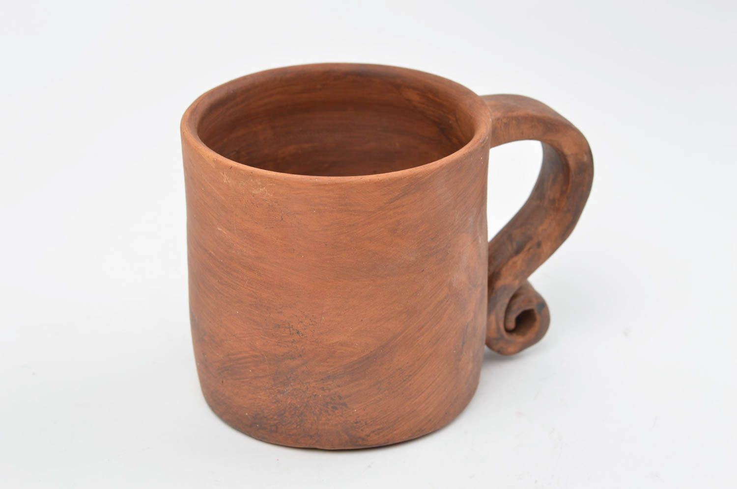 Brown red clay cup ceramic mug with handle photo 3