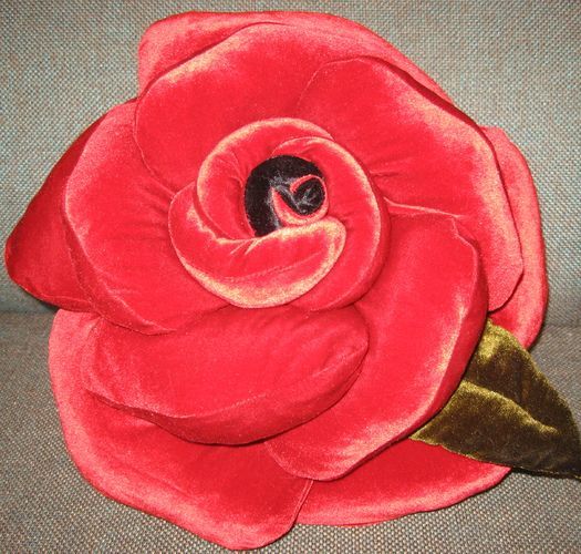 Handmade double-sided beautiful soft velour fabric cushion in the shape of rose photo 6