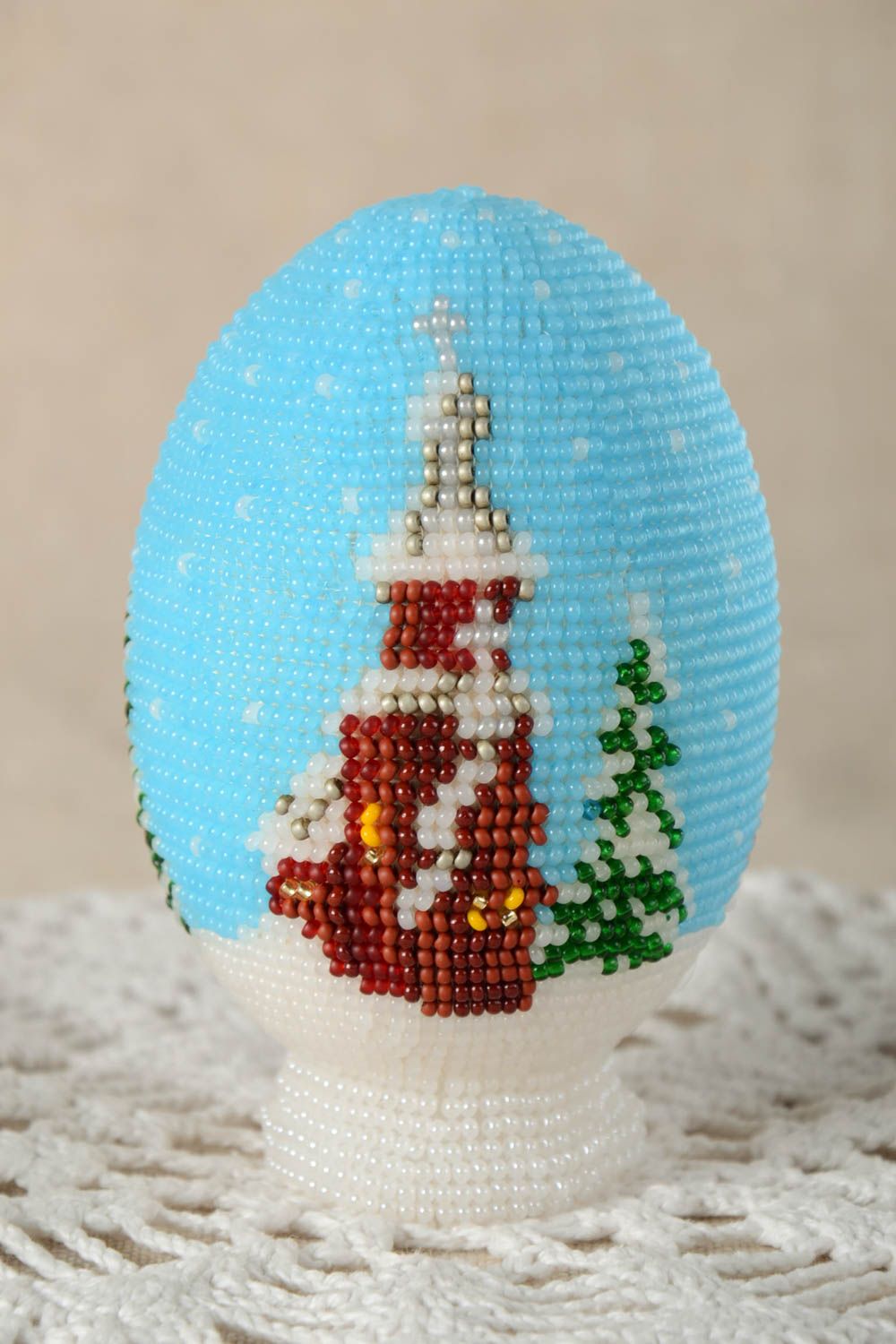 Пасхальное яйцо пасхальный декор подарок на Пасху яйцо из бисера деревянное фото 1