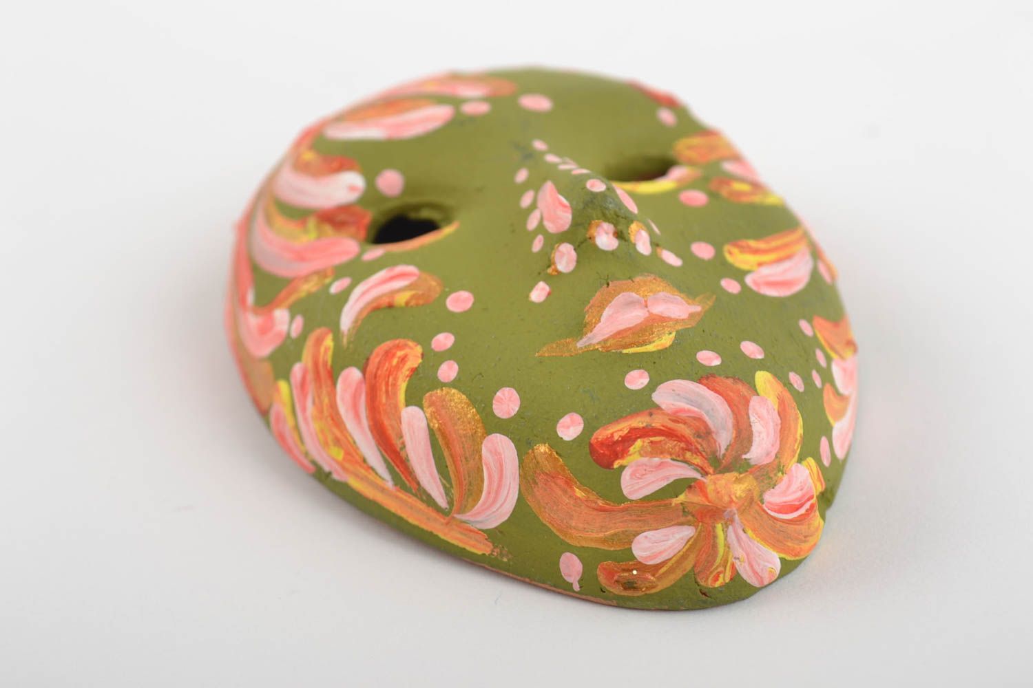 Unusual handmade designer green ceramic fridge magnet carnival mask photo 4