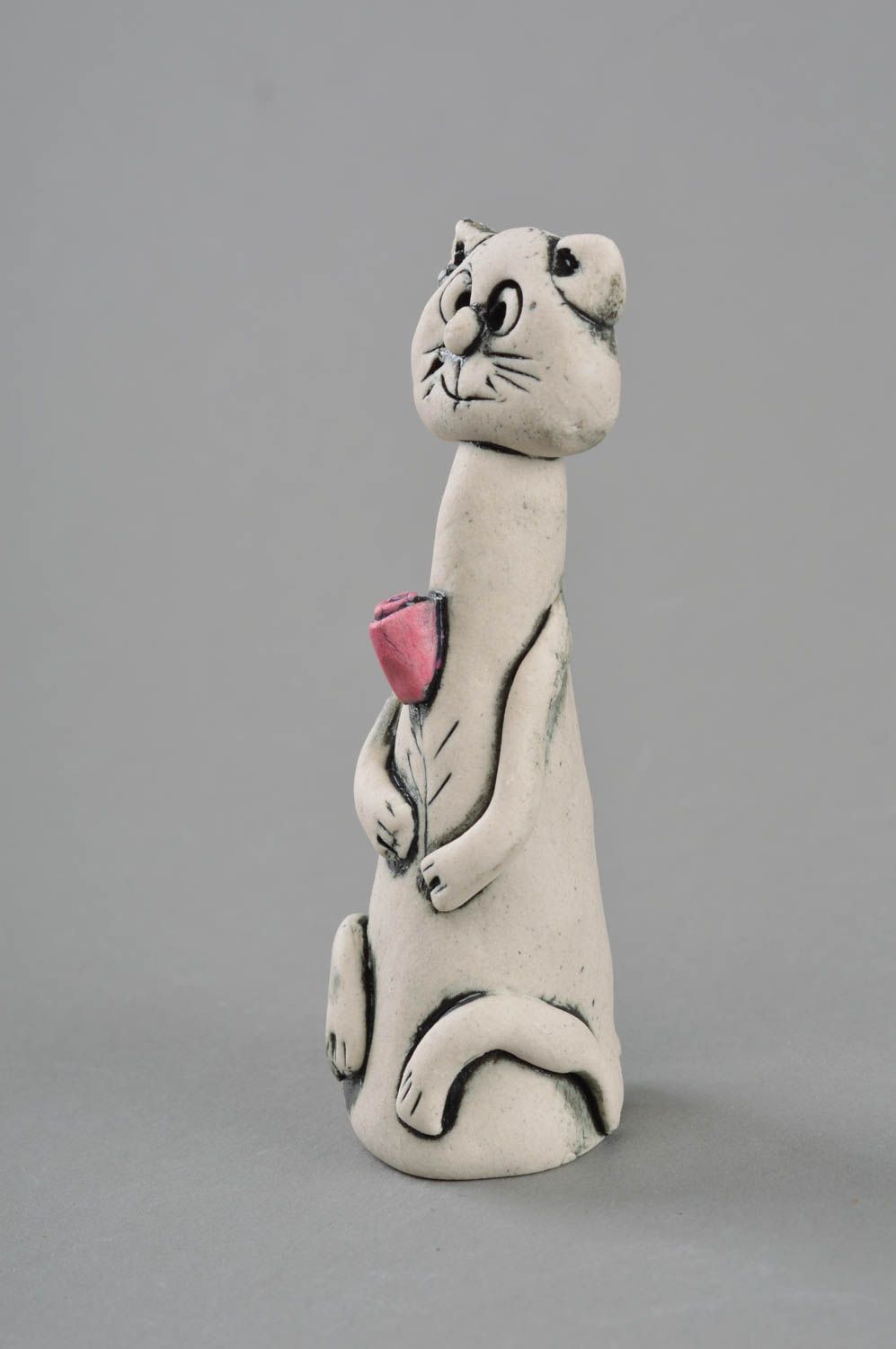 Figurine de chat en pâte de porcelaine peinte originale belle faite main photo 2