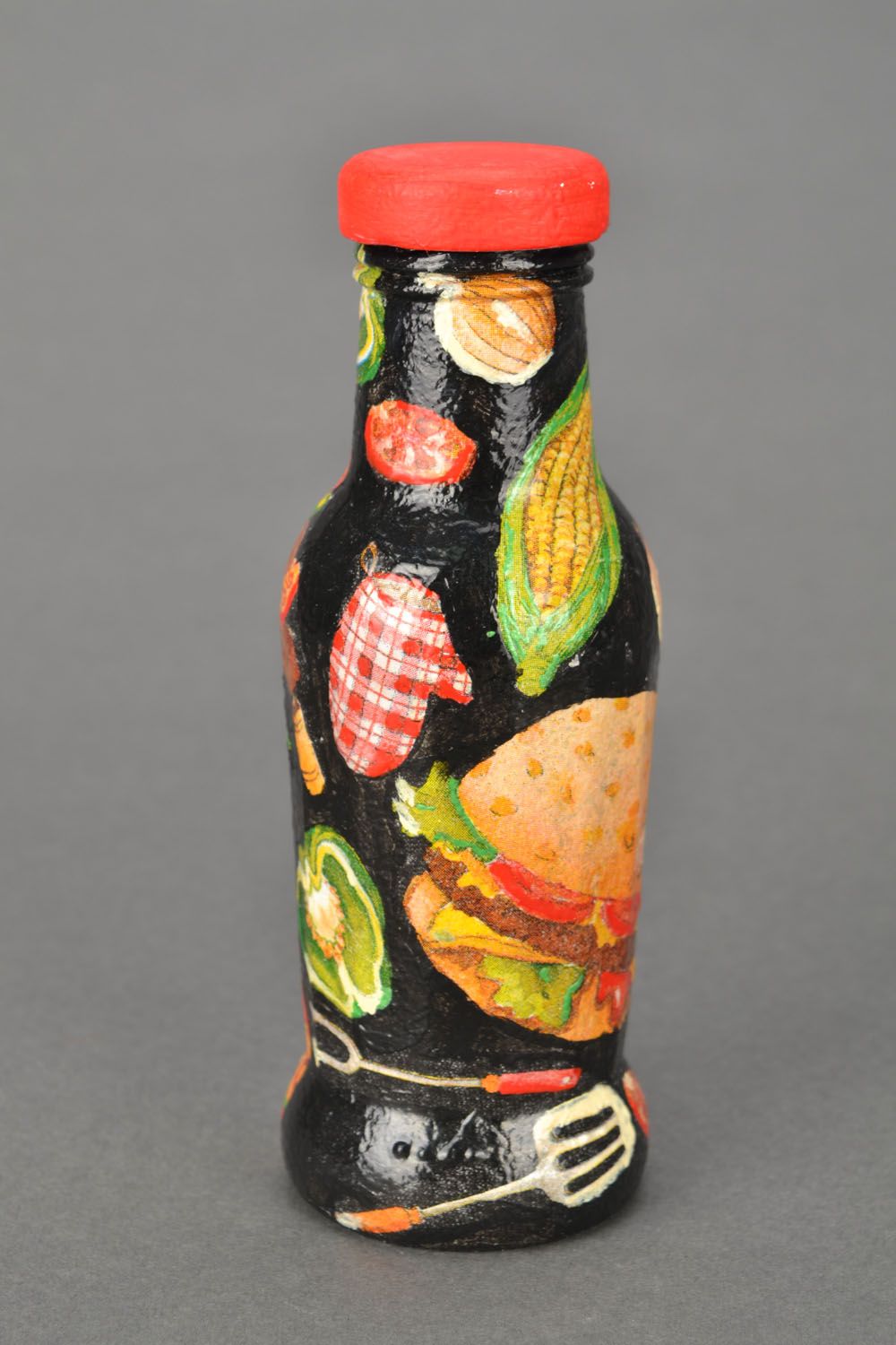 Handmade decorative bottle jar 5 oz with red lid 0,5 lb photo 1