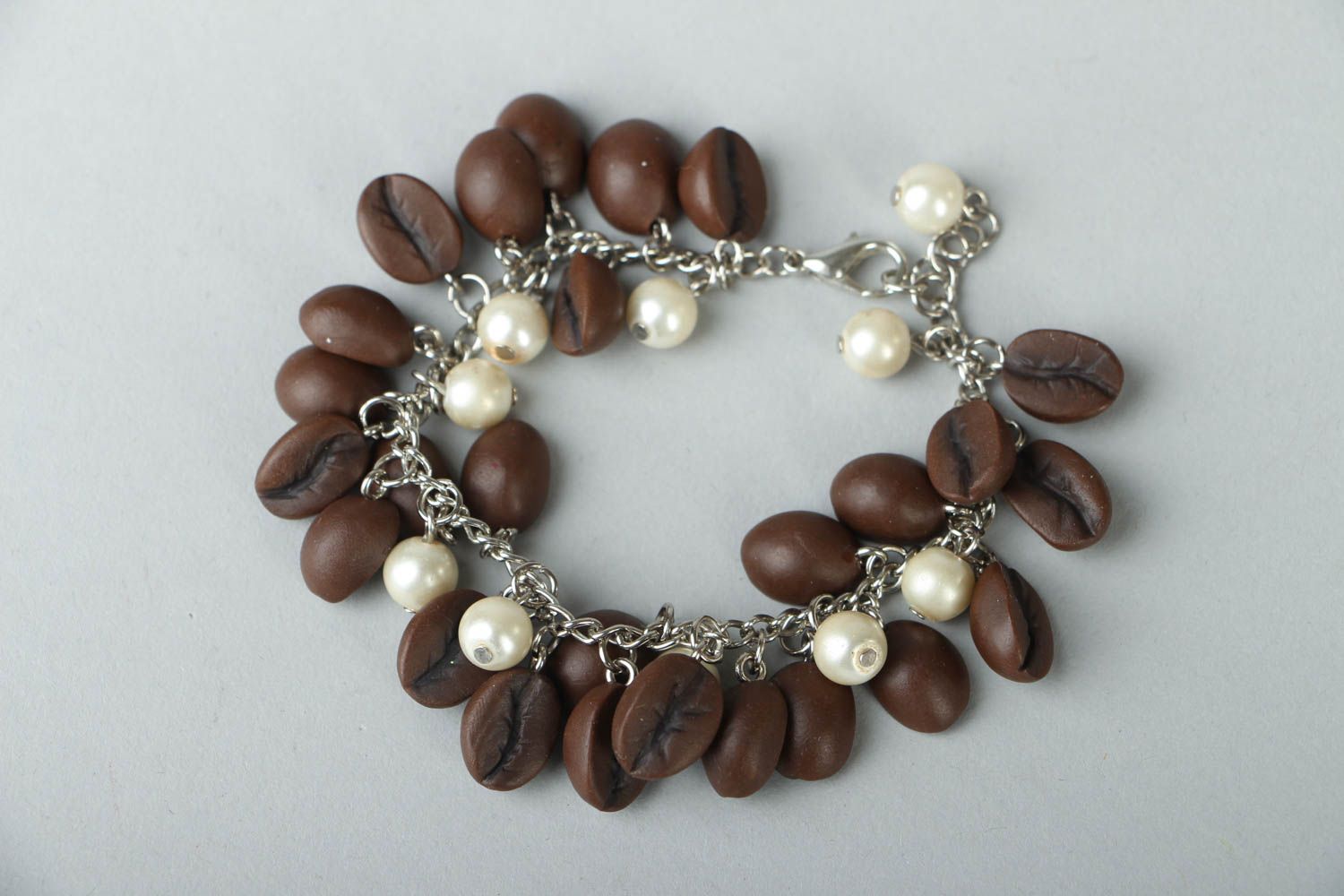 Coffee grains/ beans and pearls charm bracelet for girls photo 1