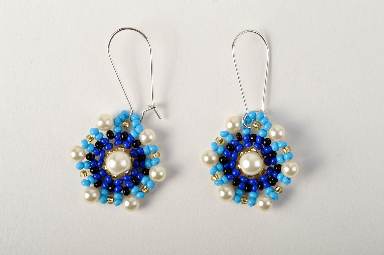 Handmade long beaded earrings stylish blue earrings designer bright jewelry photo 2