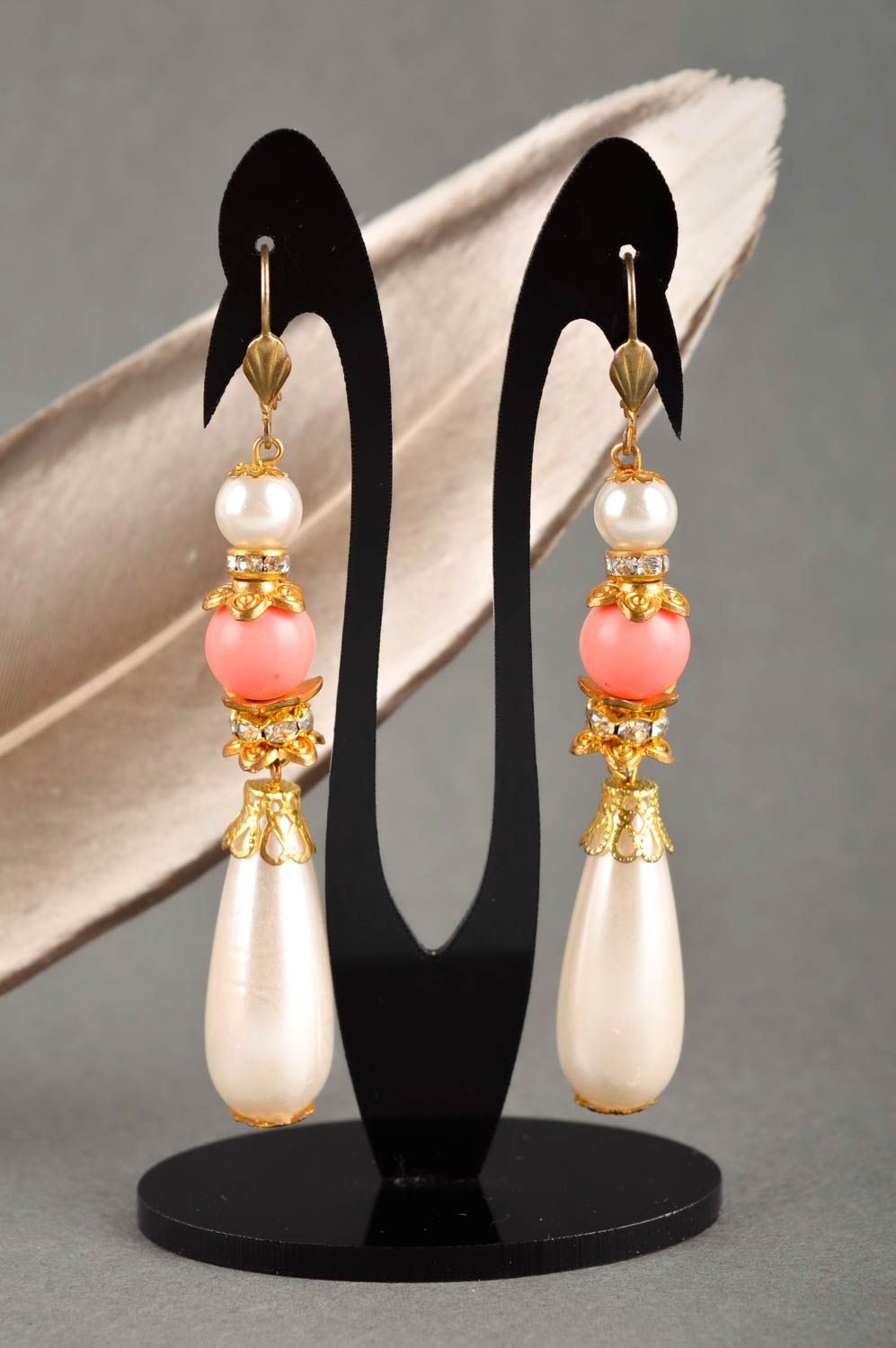 Handmade earrings pearl earrings coral jewelry designer accessories for girls photo 1