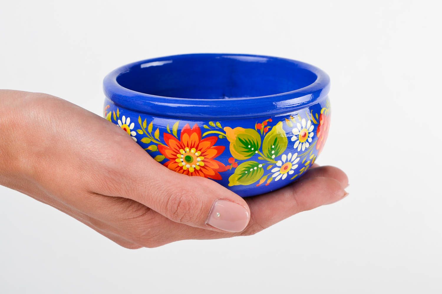 Bonbonnière design faite main Petit bol bleu peint en bois Vaisselle originale photo 2