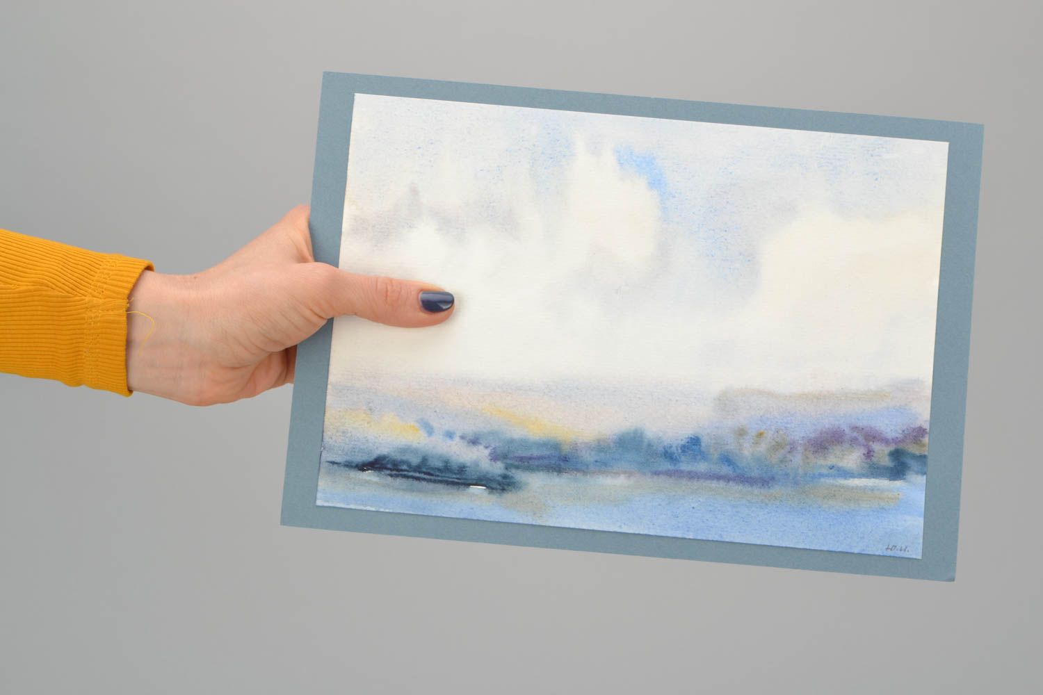 Handmade watercolor painting In Shades of Blue photo 1
