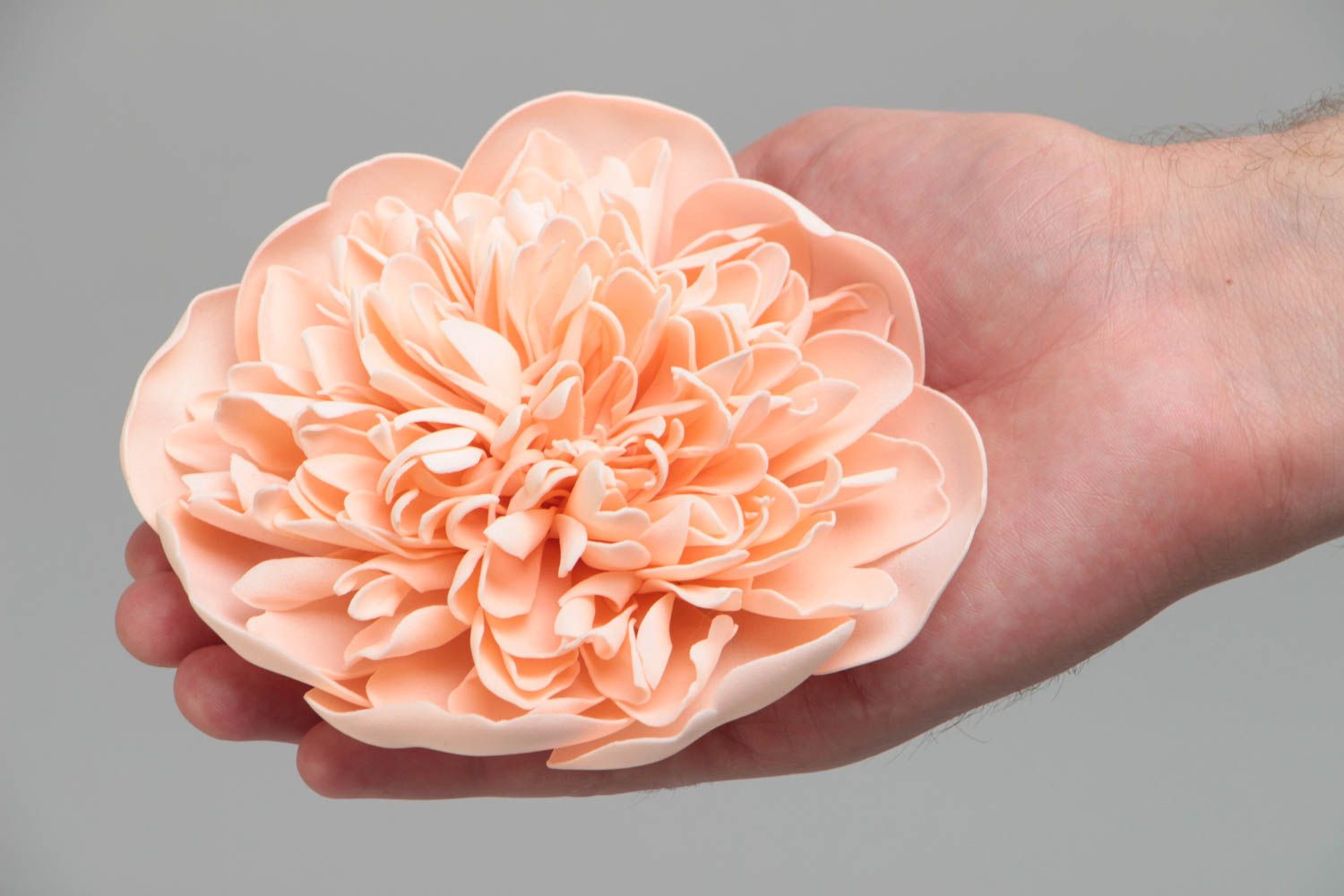 Designer handmade brooch with large volume foamiran tender pink peony flower photo 5