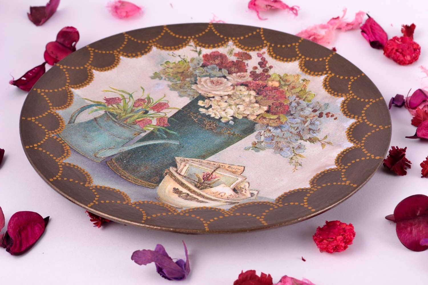Декор на стену handmade тарелка декупаж декоративная тарелка с цветами фото 1