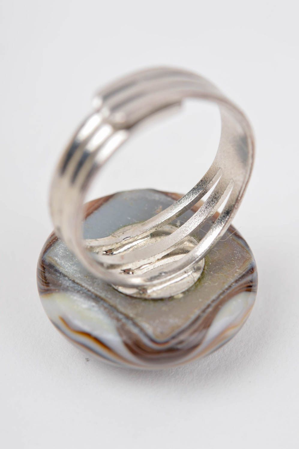 Handmade Damen Modeschmuck grauer Glas Ring Accessoire für Frauen Fusing foto 3