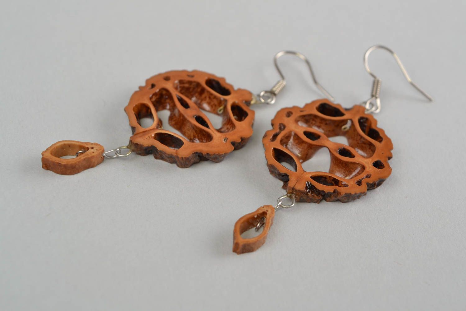 Stylish handmade walnut earrings botanical jewelry for women gifts for her photo 4