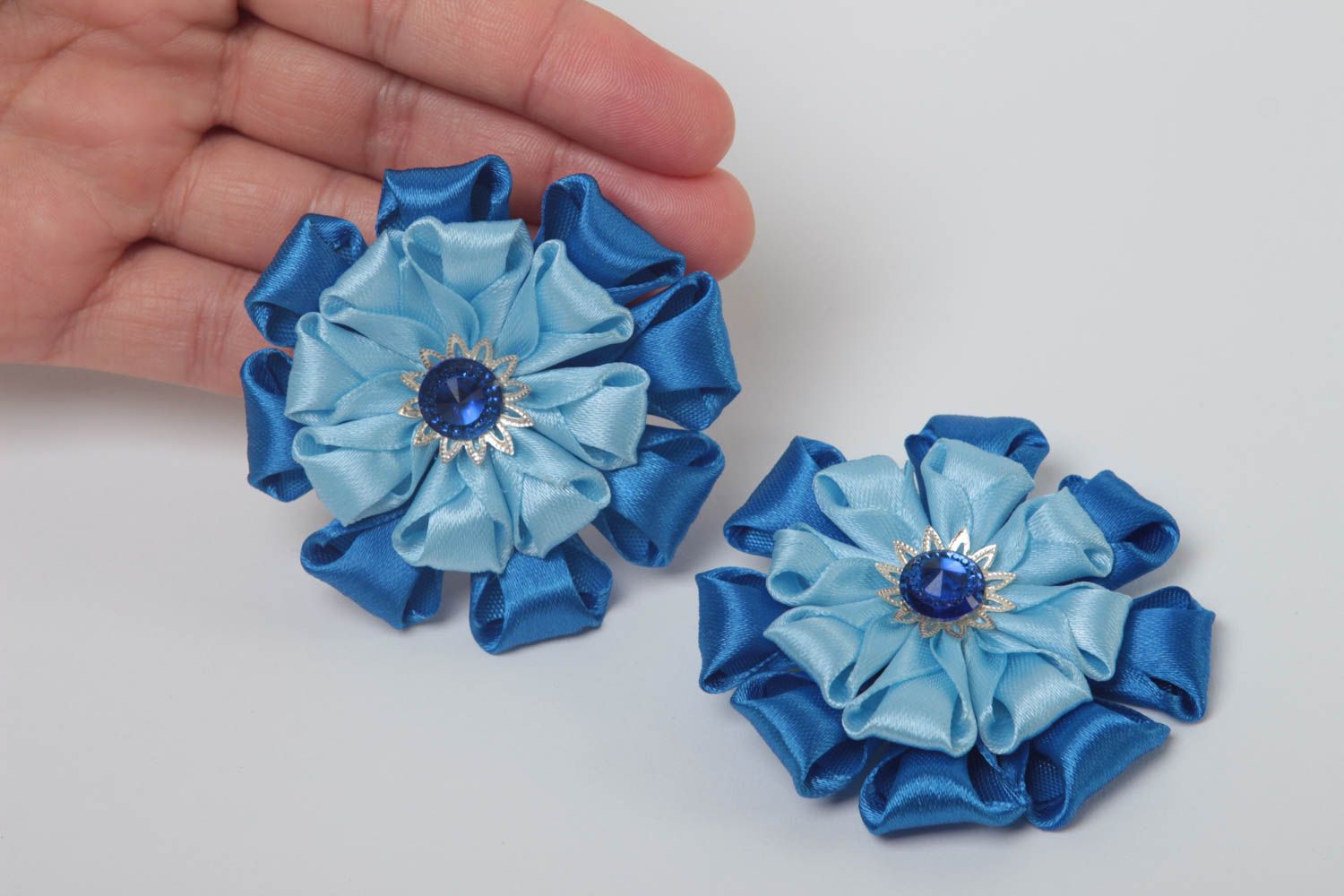 Set of 2 hair clips handmade flower accessories kanzashi flowers hair jewelry photo 5
