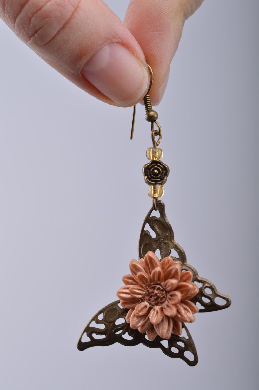Handgemachtes Schmuck Set Ring und Ohrringe Schmetterlinge aus Polymerton 2 Stück  foto 1