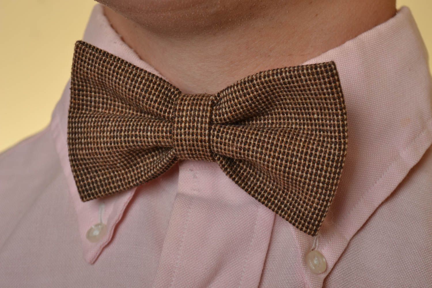 Handmade beautiful checkered fabric bow tie of unusual design photo 1