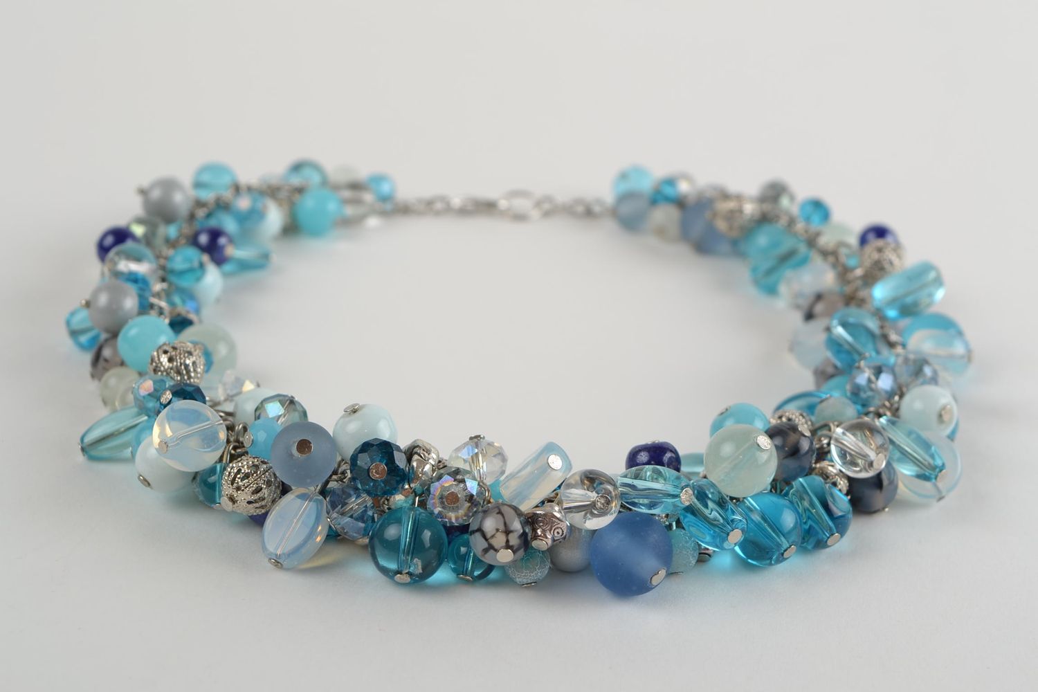 Handmade blue stone and glass bead jewelry set necklace earrings bracelet photo 5