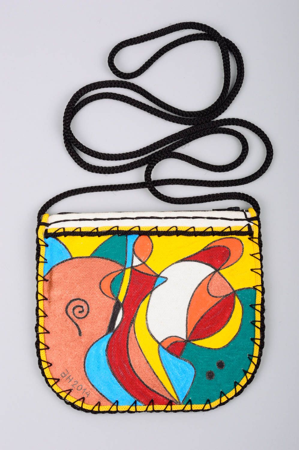Стильная текстильная сумка на плечо ручной работы с абстрактным ярким рисунком фото 1