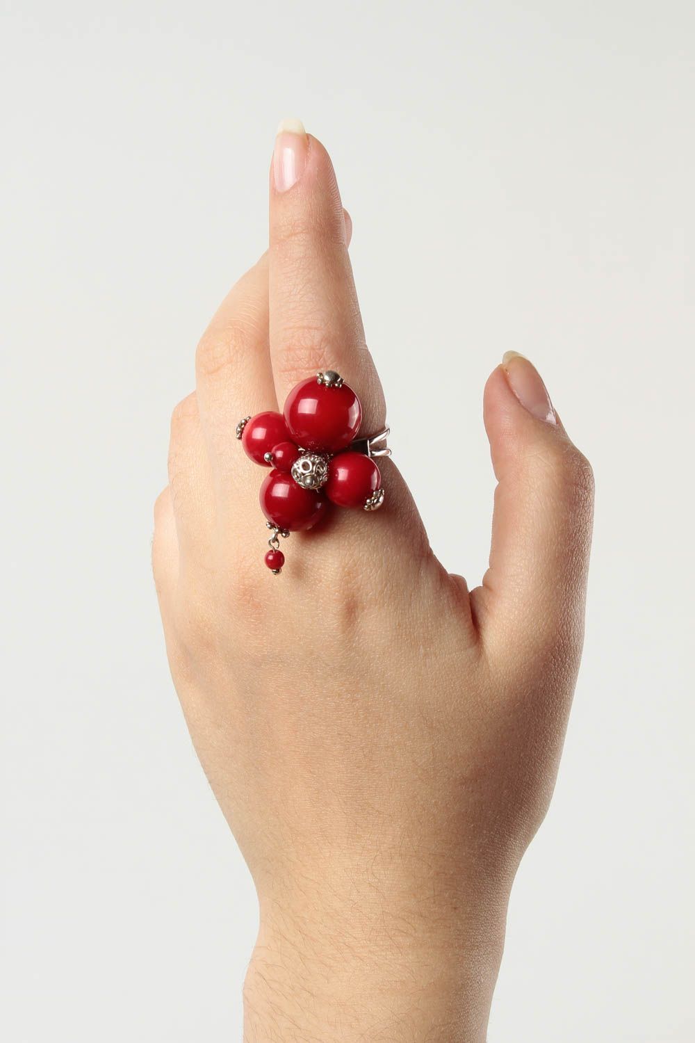 Handgefertigt Damenring Silber Designer Accessoire Silberschmuck Ring in Rot foto 1