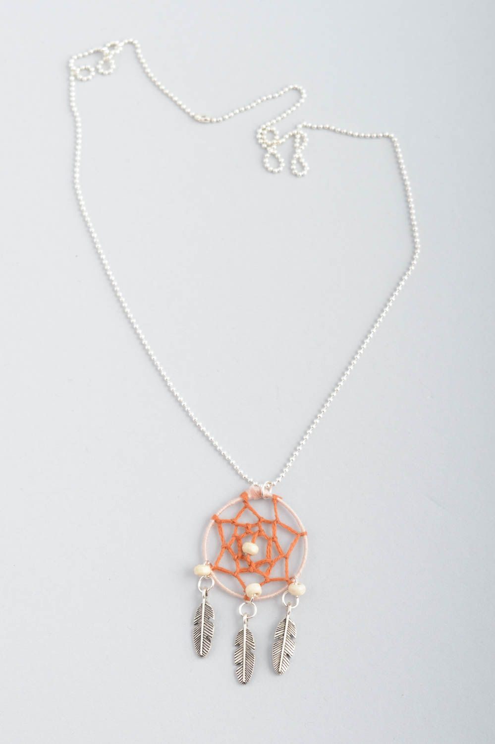 Handmade designer dreamcatcher pendant necklace on chain protective amulet photo 2