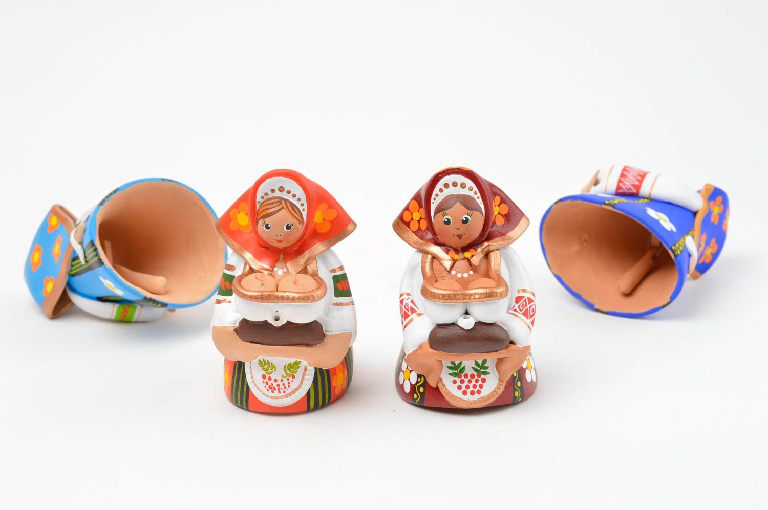 Set of ceramic bells handmade stylish souvenirs unusual home decor 4 pieces photo 3
