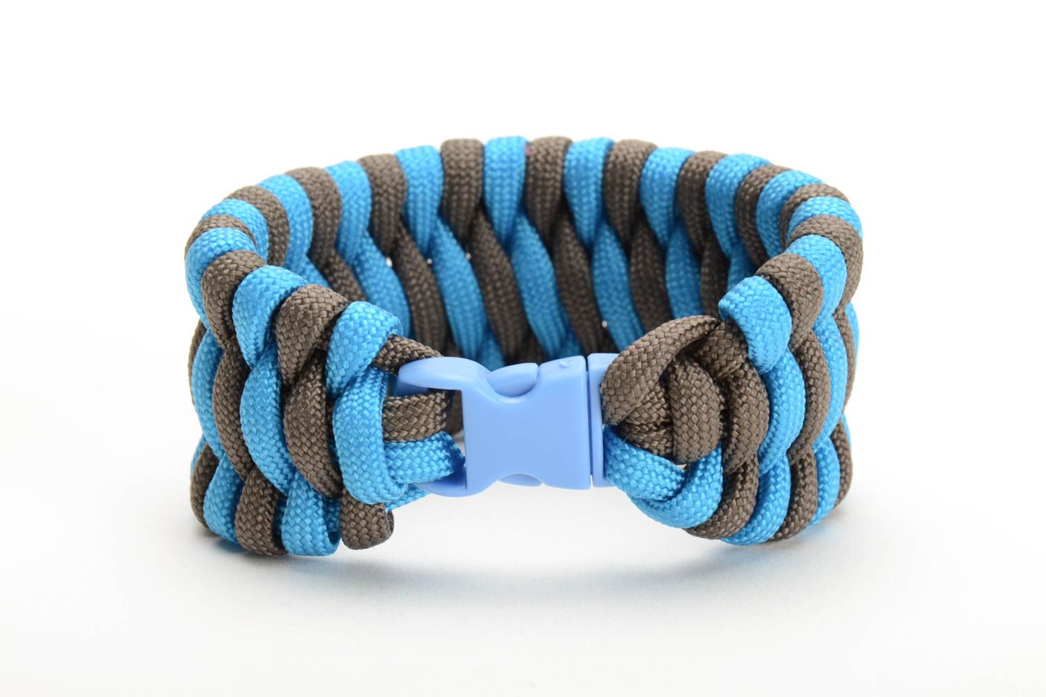 Handmade broad friendship wrist bracelet woven of blue and black paracords  photo 3