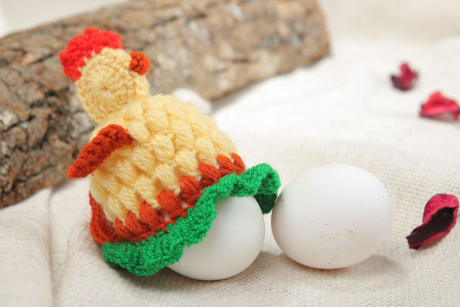 Handmade Easter decorative chicken for one egg crocheted of wool and acrylics photo 5