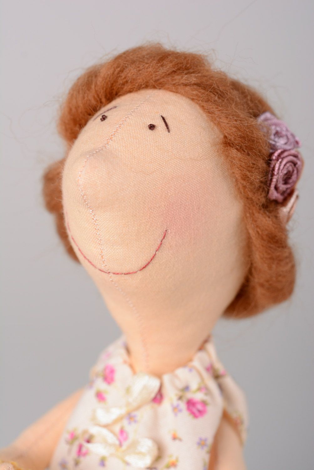 Handmade designer soft doll sewn of cotton fabric in floral suit Needlewoman photo 2