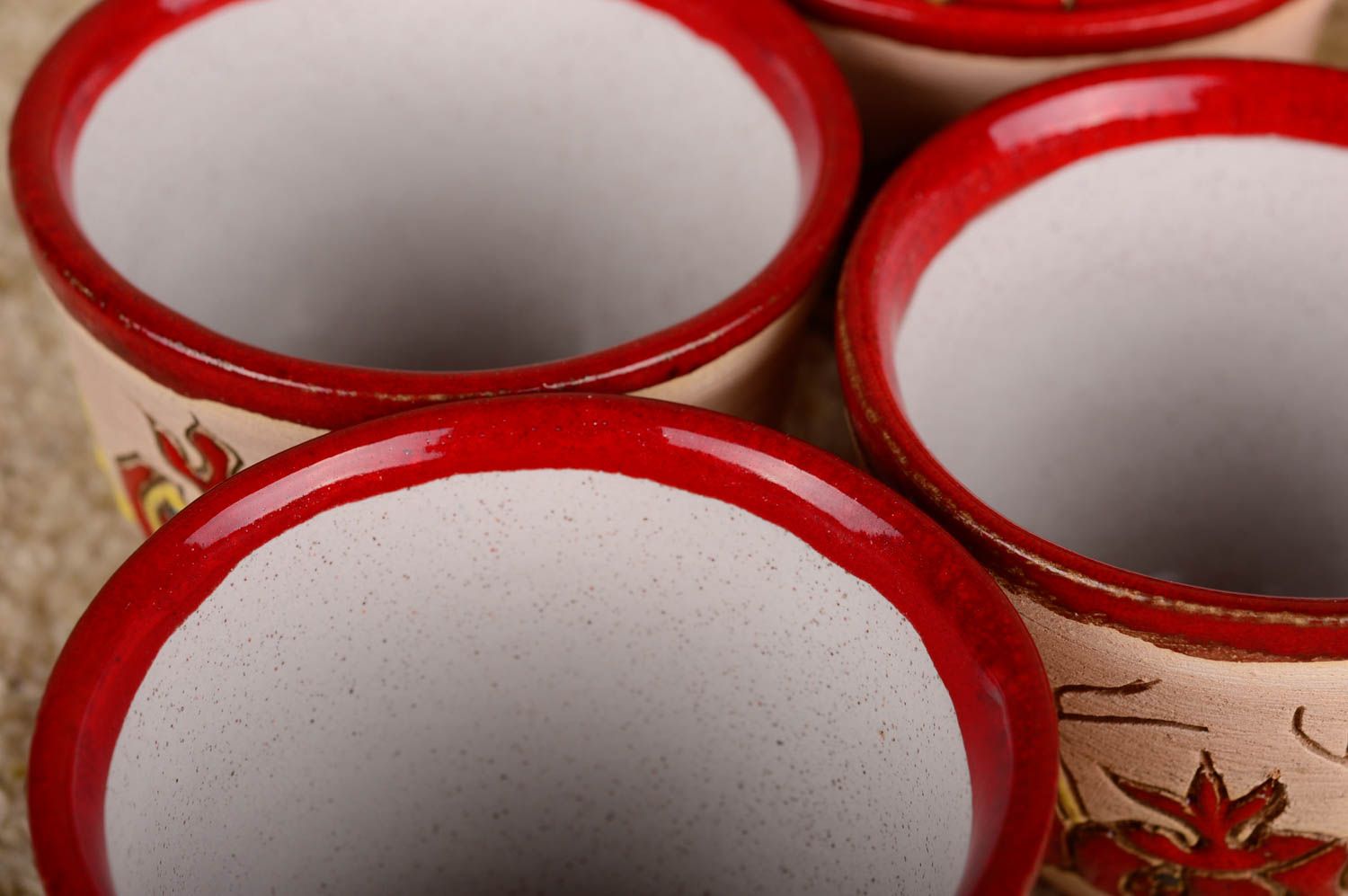Keramik Becher handgemacht Dekoration für Küche bunt Geschirr aus Ton 6 Stück foto 3