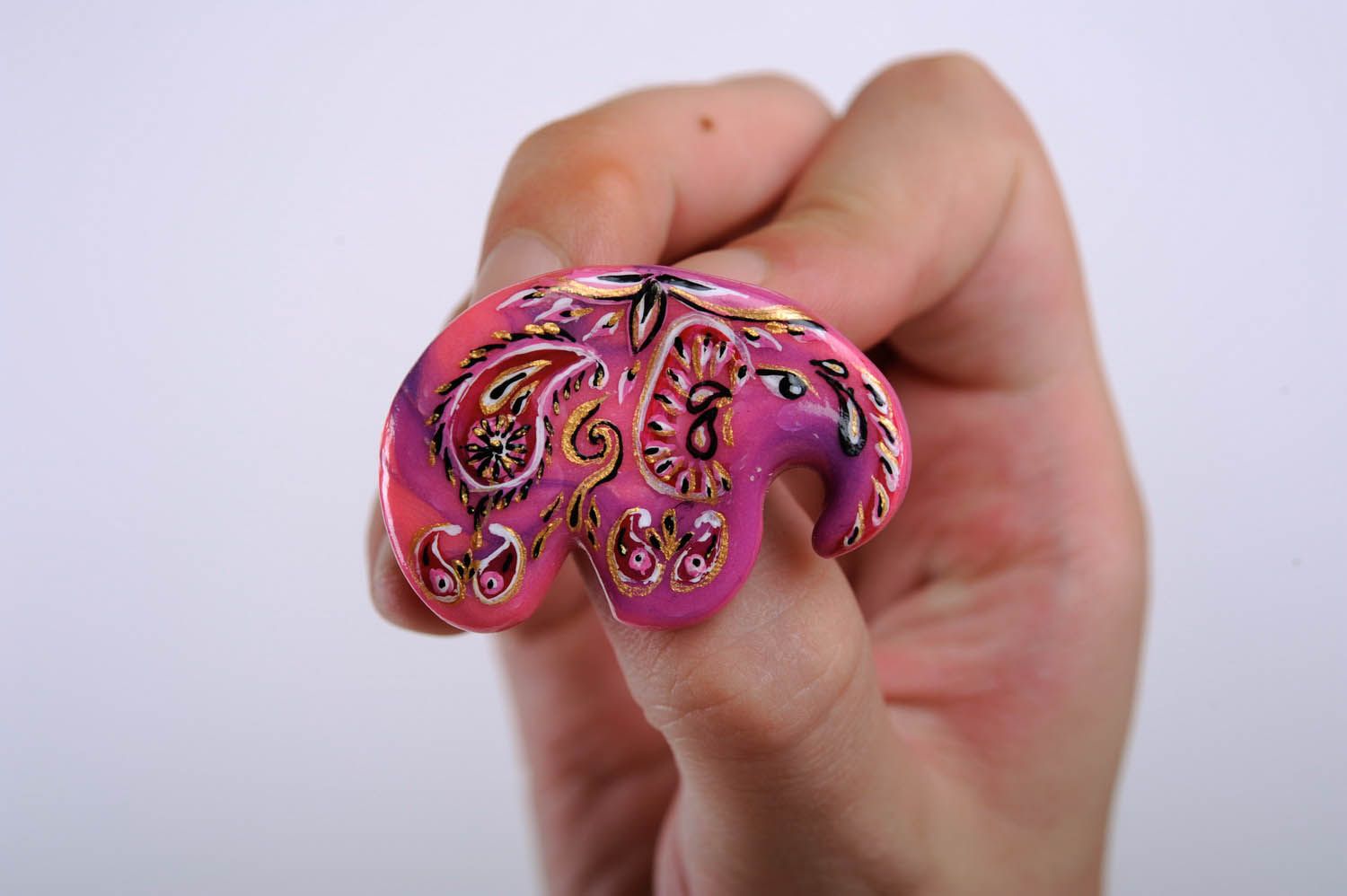 Brooch Made of Polymer Clay Indian Elephant photo 5