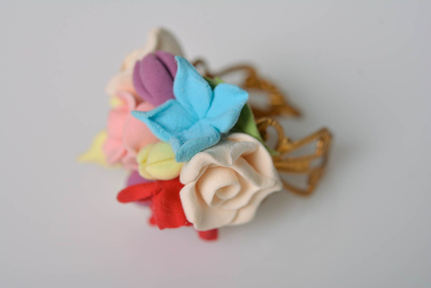 Handgemachter schöner origineller Blumen Ring aus Polymer Ton elegant stilvoll foto 5