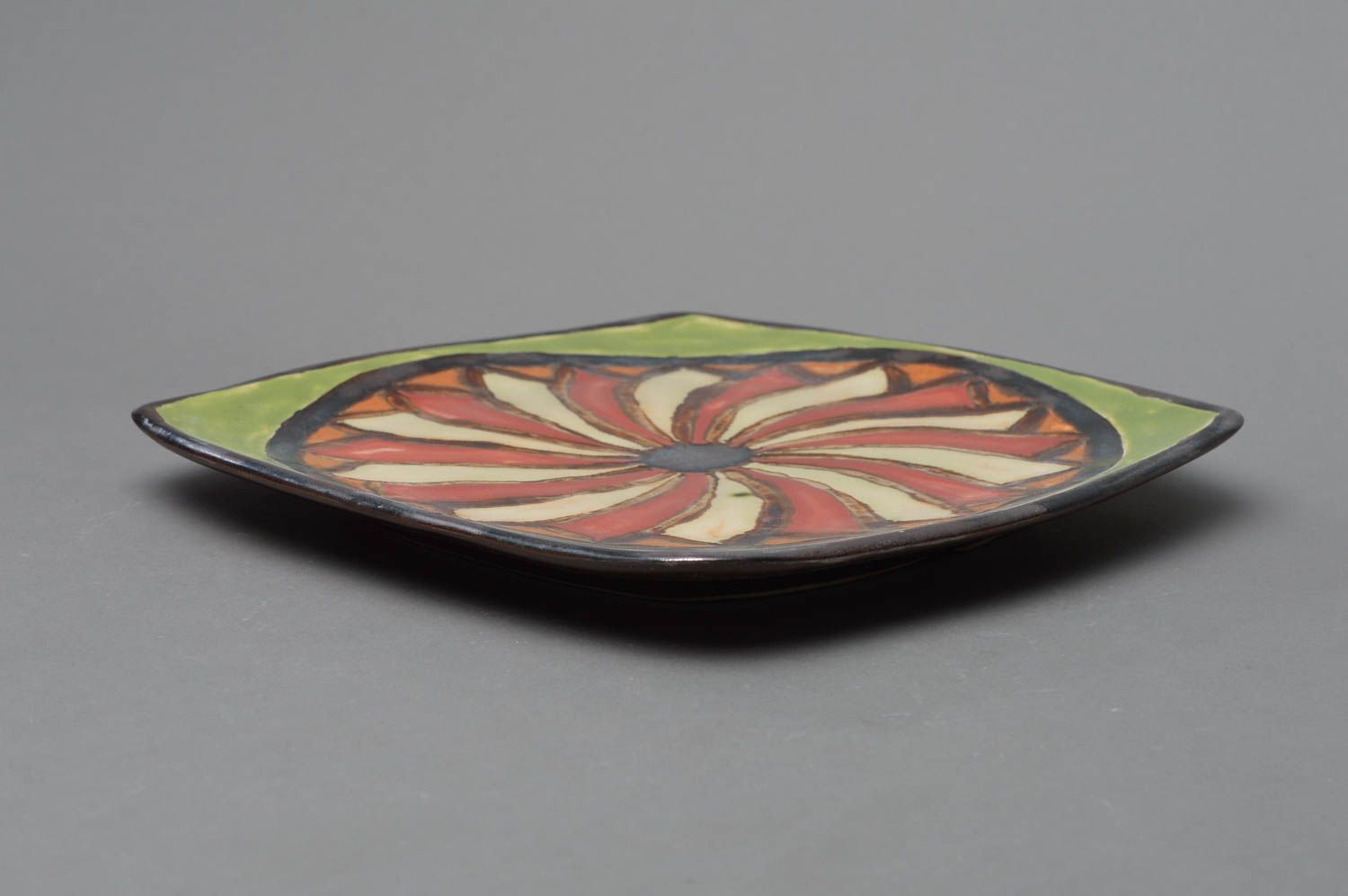 Porcelain dish with glaze painting handmade beautiful square decor plate Lotus photo 2