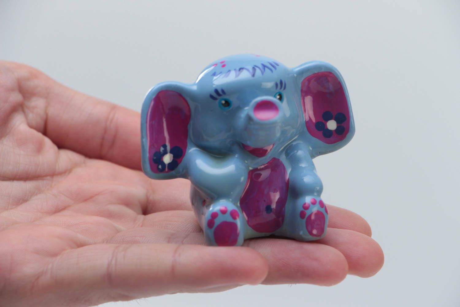 Small handmade plaster statuette of elephant with painting for interior decor photo 5